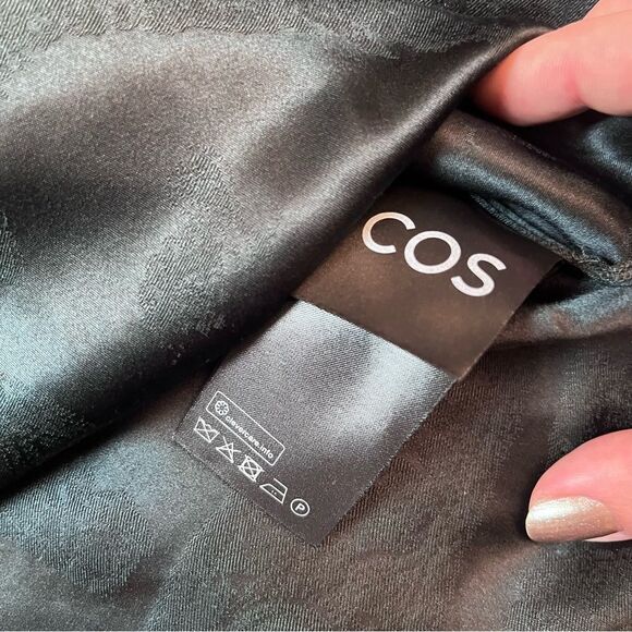 COS Dark Green Paisley Jacquard Satin Silk Tie Back Shirt Size 4 - Picture 5 of 8